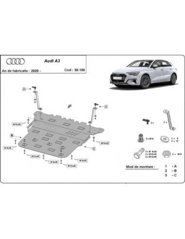 Cubre carter metalico Audi A3 "30.150" (Desde 2020 hasta 2022)