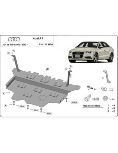 Cubre carter metalico Audi A3 (8V) - caja de cambios automática "30.145A" (Desde 2012 hasta 2022)