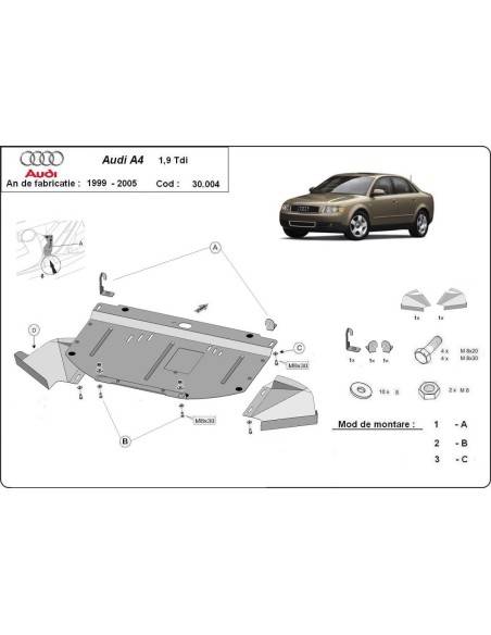 Cubre carter metalico Audi A4 B6, 1.9 Tdi "30.004" (Desde 1999 hasta 2005)