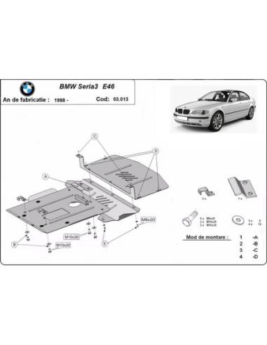 Cubre carter metalico BMW Serie 3 E46 - gasolina "03.013" (Desde 1998 hasta 2005)