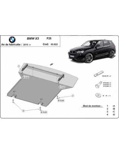 Cubre carter metalico BMW X3 - F25 "03.022" (Desde 2010 hasta 2017)
