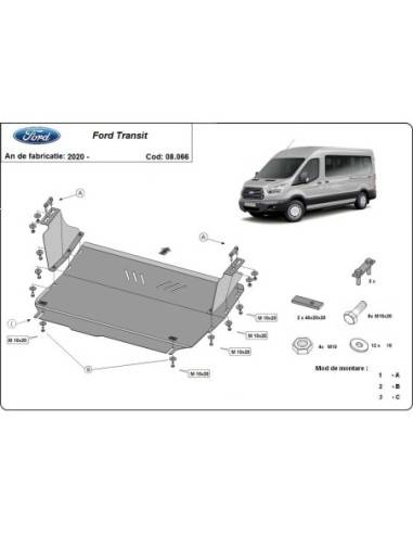 Cubre Carter Metalico Ford Transit - FWD "08.066" (Desde 2020 hasta 2022)