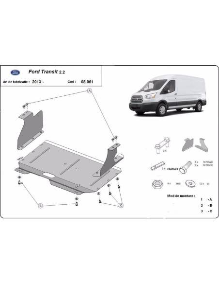 Cubre carter metalico Ford Transit "08.061" (Desde 2013 hasta 2019)