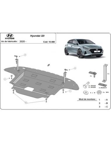 Cubre carter metalico Hyundai i20 "10.080" (Desde 2020 hasta 2022)