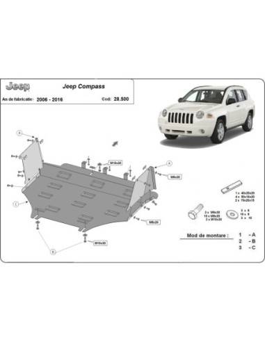 Cubre carter metalico Jeep Compass "28.500" (Desde 2006 hasta 2016)