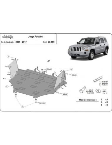 Cubre carter metalico Jeep Patriot "28.500" (Desde 2007 hasta 2017)