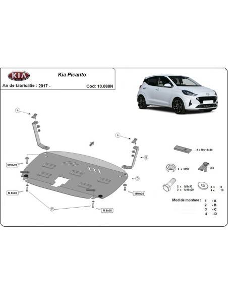 Cubre carter metalico Kia Picanto "10.088" (Desde 2017 hasta 2022)