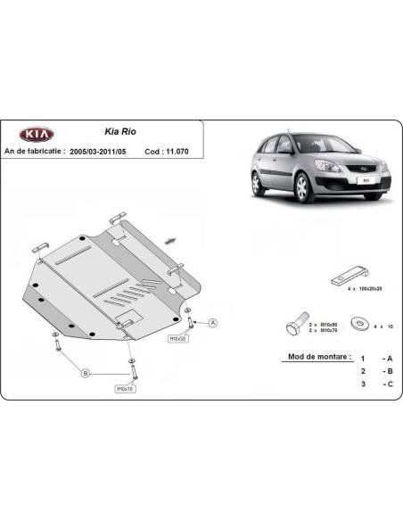 Cubre carter metalico Kia Rio 2 "11.070" (Desde 2005 hasta 2011)