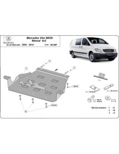Protección del caja de cambios Mercedes Vito W639 - 2.2 D 4x2 "00.087" (Desde 2003 hasta 2014)