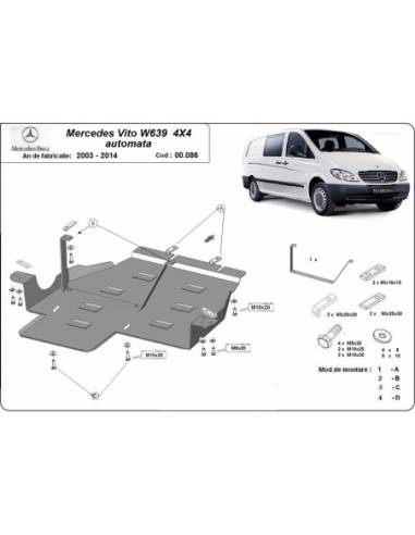 Protección del caja de cambios Mercedes Vito W639 - 4x4 - caja de cambios automática "00.086" (Desde 2003 hasta 2014)