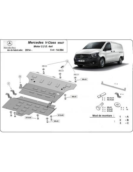 Cubre carter metalico Mercedes Clase V W447, 2.2 D, 4x4 "14.094" (Desde 2014 hasta 2020)