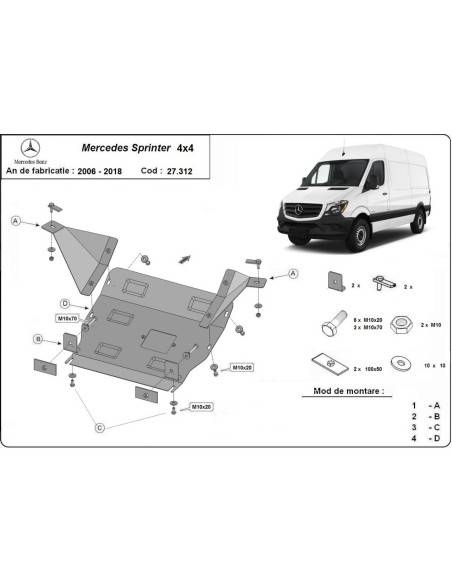 Cubre carter metalico Mercedes Sprinter 906 4x4 "27.312" (Desde 2006 hasta 2018)