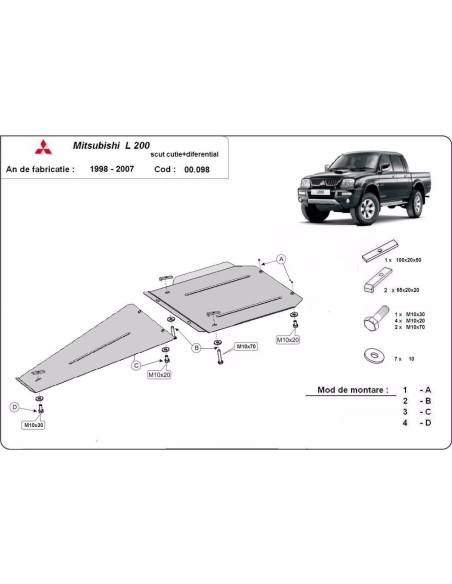 Protección de caja de cambios y diferencial Mitsubishi L 200 "00.098" (Desde 1998 hasta 2007)