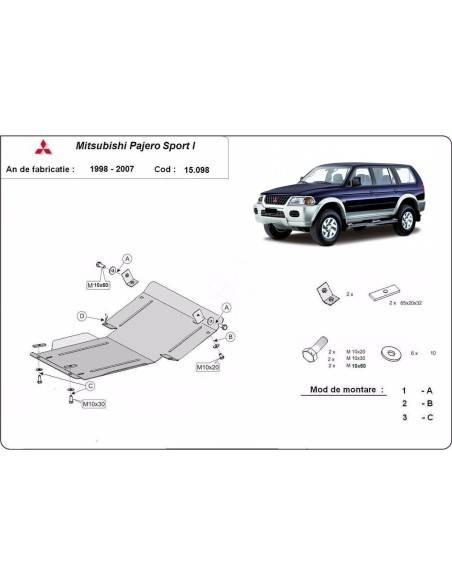Cubre carter metalico Mitsubishi Pajero Sport 1 "15.098" (Desde 1998 hasta 2007)