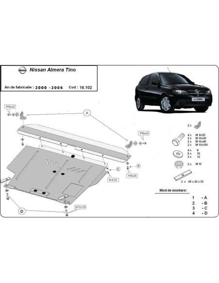 Cubre carter metalico Nissan Almera Tino "16.102" (Desde 2000 hasta 2006)