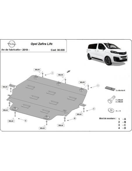 Cubre carter metalico Opel Zafira Life "30.035" (Desde 2019 hasta 2022)