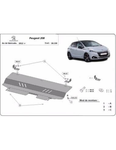 Cubre carter metalico Peugeot 208 "18.130" (Desde 2012 hasta 2019)