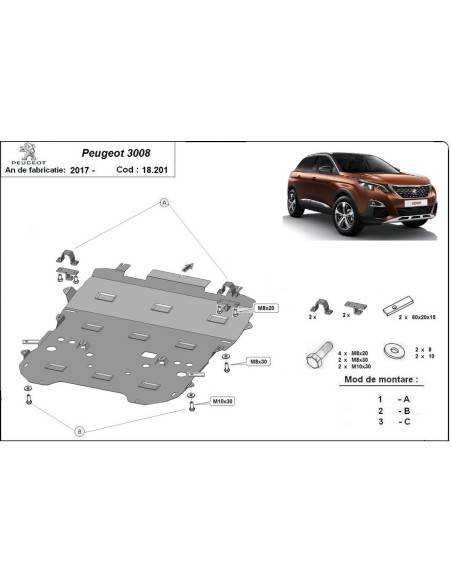 Cubre carter metalico Peugeot 3008 "18.201" (Desde 2017 hasta 2022)