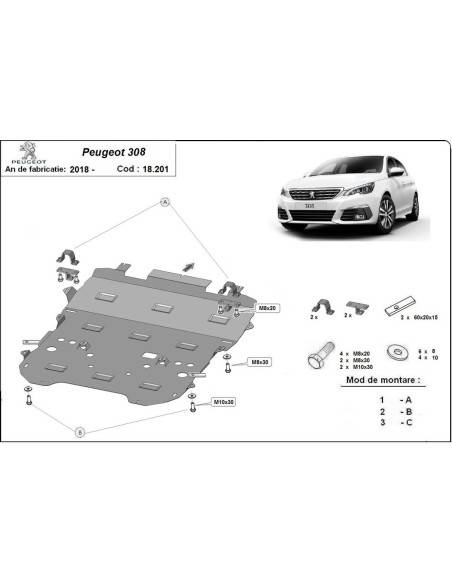 Cubre carter metalico Peugeot 308 "18.201" (Desde 2018 hasta 2022)