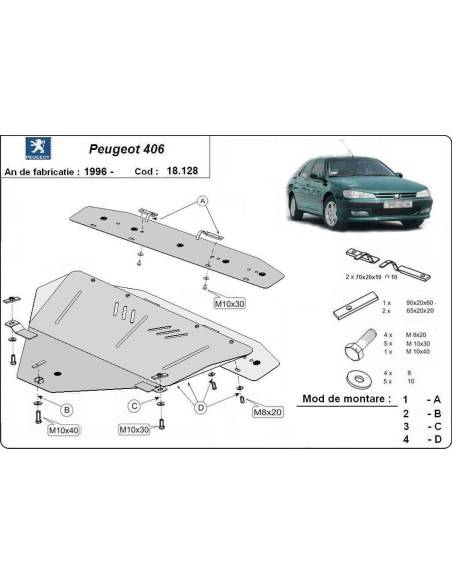 Cubre carter metalico Peugeot 406 "18.128" (Desde 1996 hasta 2004)