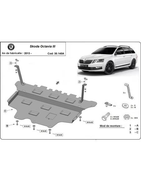 Cubre carter metalico Skoda Octavia 3 - caja de cambios automática "30.145A" (Desde 2013 hasta 2022)