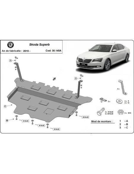 Cubre carter metalico Skoda Superb - caja de cambios automática "30.145A" (Desde 2015 hasta 2022)