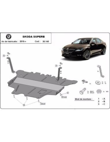 Cubre carter metalico Skoda Superb - caja de cambios manual "30.145" (Desde 2015 hasta 2022)