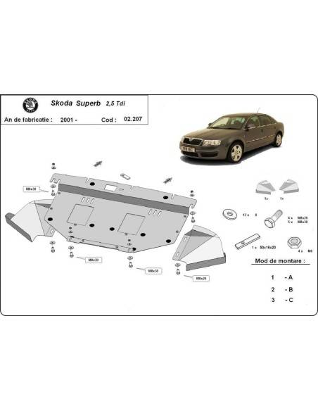 Cubre carter metalico Skoda Superb - 2.5 Tdi, V6 "02.007" (Desde 2001 hasta 2008)