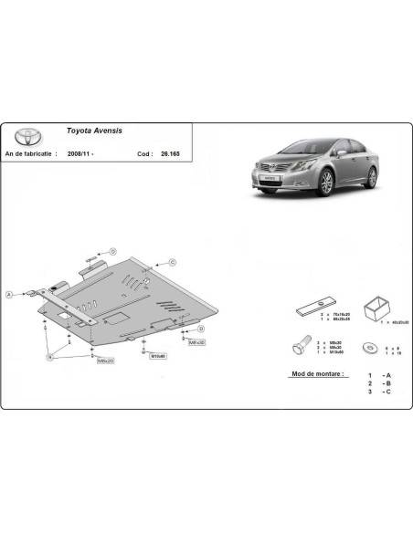 Cubre carter metalico Toyota Avensis "26.165" (Desde 2008 hasta 2022)