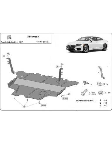 Cubre carter metalico VW Arteon - caja de cambios manual "30.145" (Desde 2017 hasta 2022)