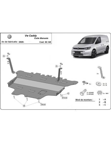 Cubre carter metalico VW Caddy "30.145" (Desde 2020 hasta 2022)