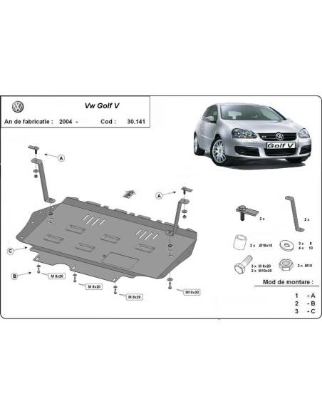 Cubre carter metalico Vw golf mk5 "30.141" (Desde 2004 hasta 2010)