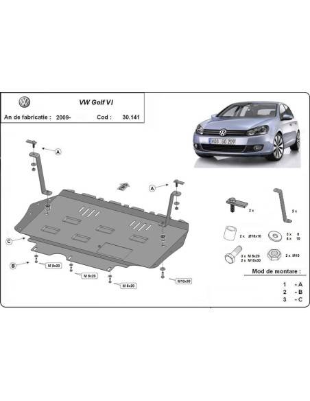 Cubre carter metalico VW Golf 6 "30.141" (Desde 2008 hasta 2010)