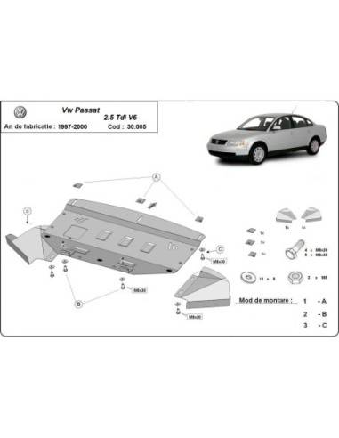 Cubre carter metalico VW Passat B5 2.5 TDI V6 "30.005" (Desde 1997 hasta 2000)