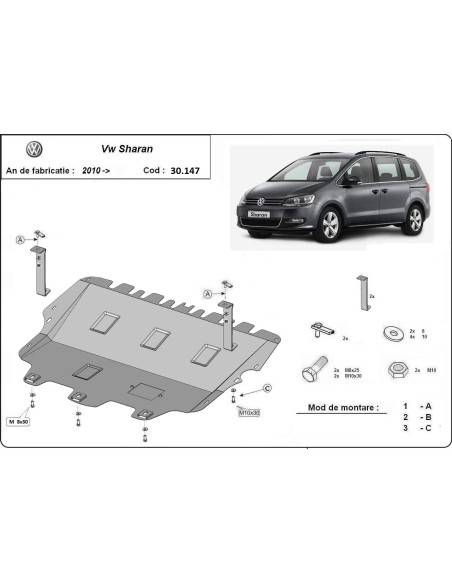 Cubre carter metalico Volkswagen Sharan "30.147" (Desde 2010 hasta 2022)