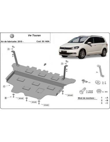 Cubre carter metalico VW Touran - caja de cambios automática "30.145A" (Desde 2015 hasta 2022)