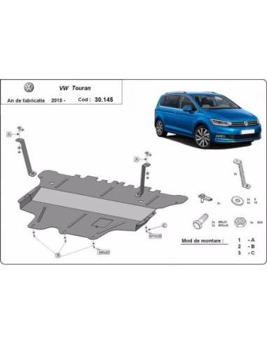 Cubre carter metalico VW Touran -caja de cambios manual "30.145" (Desde 2015 hasta 2022)
