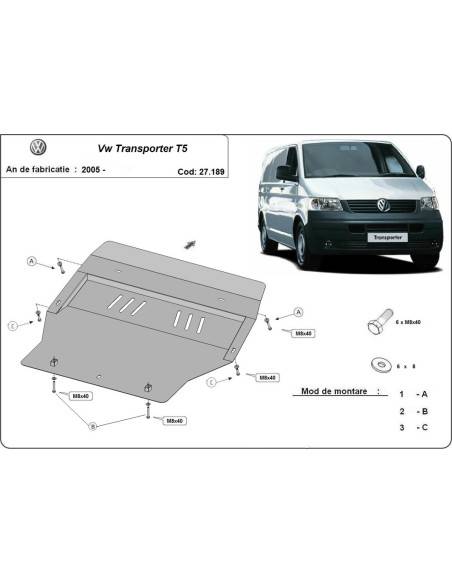 Cubre carter metalico Volkswagen Transporter T5 "27.189" (Desde 2004 hasta 2015)