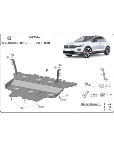 Cubre carter metalico Volkswagen T-Roc - caja de cambios manual "30.145" (Desde 2017 hasta 2022)