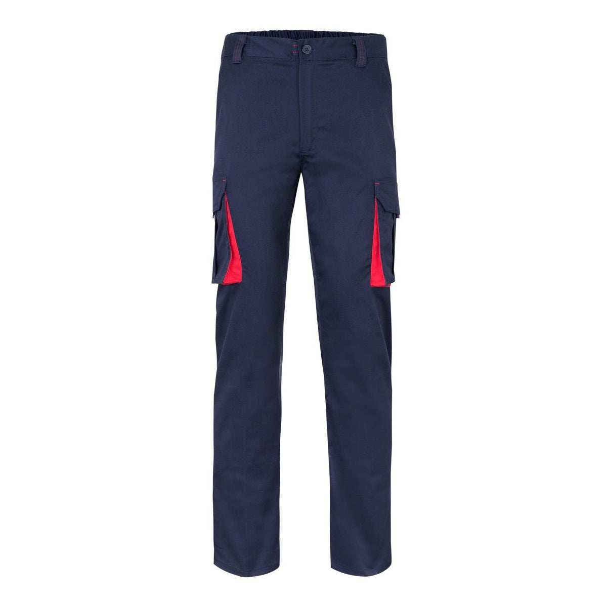 Pantalón de trabajo stretch bicolor multibolsillos Velilla 103024S - Azul navy / rojo