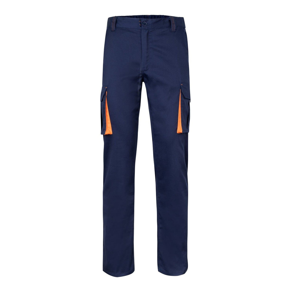 Pantalón de trabajo stretch bicolor multibolsillos Velilla 103024S - Azul navy / naranja