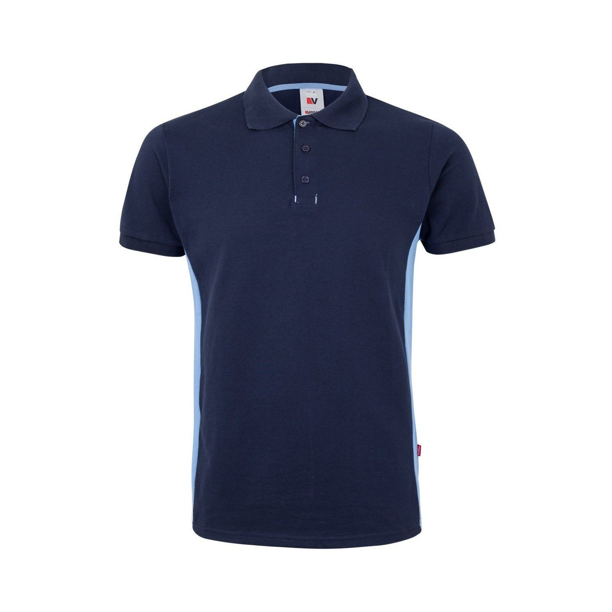 Polo de trabajo bicolor manga corta Velilla 105504 - Azul navy / celeste