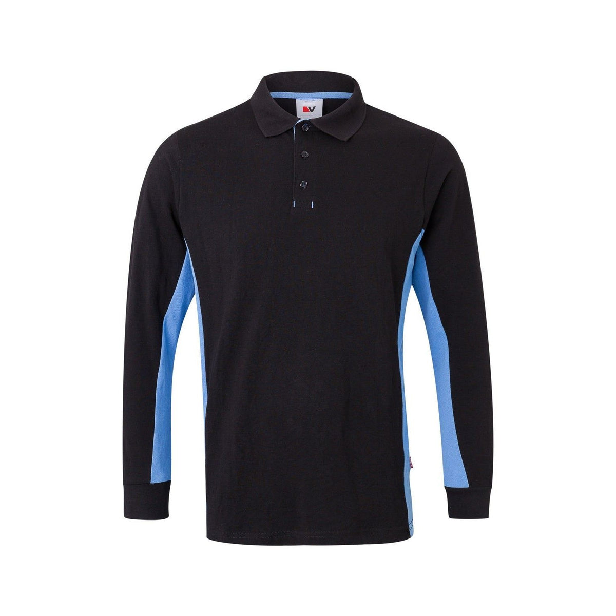 Polo de trabajo bicolor manga larga Velilla 105514 - Negro / celeste
