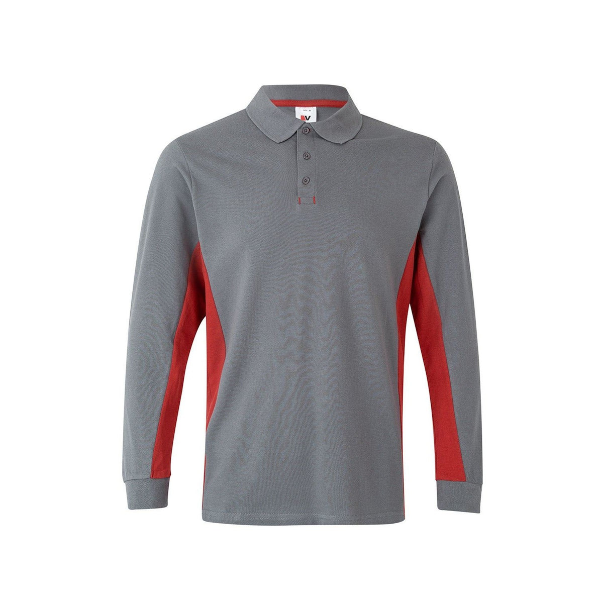 Polo de trabajo bicolor manga larga Velilla 105514 - Gris / rojo