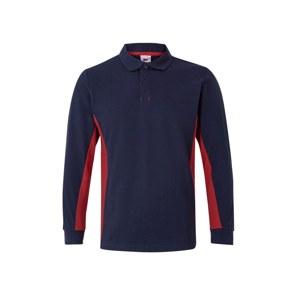 Polo de trabajo bicolor manga larga Velilla 105514 - Azul navy / rojo