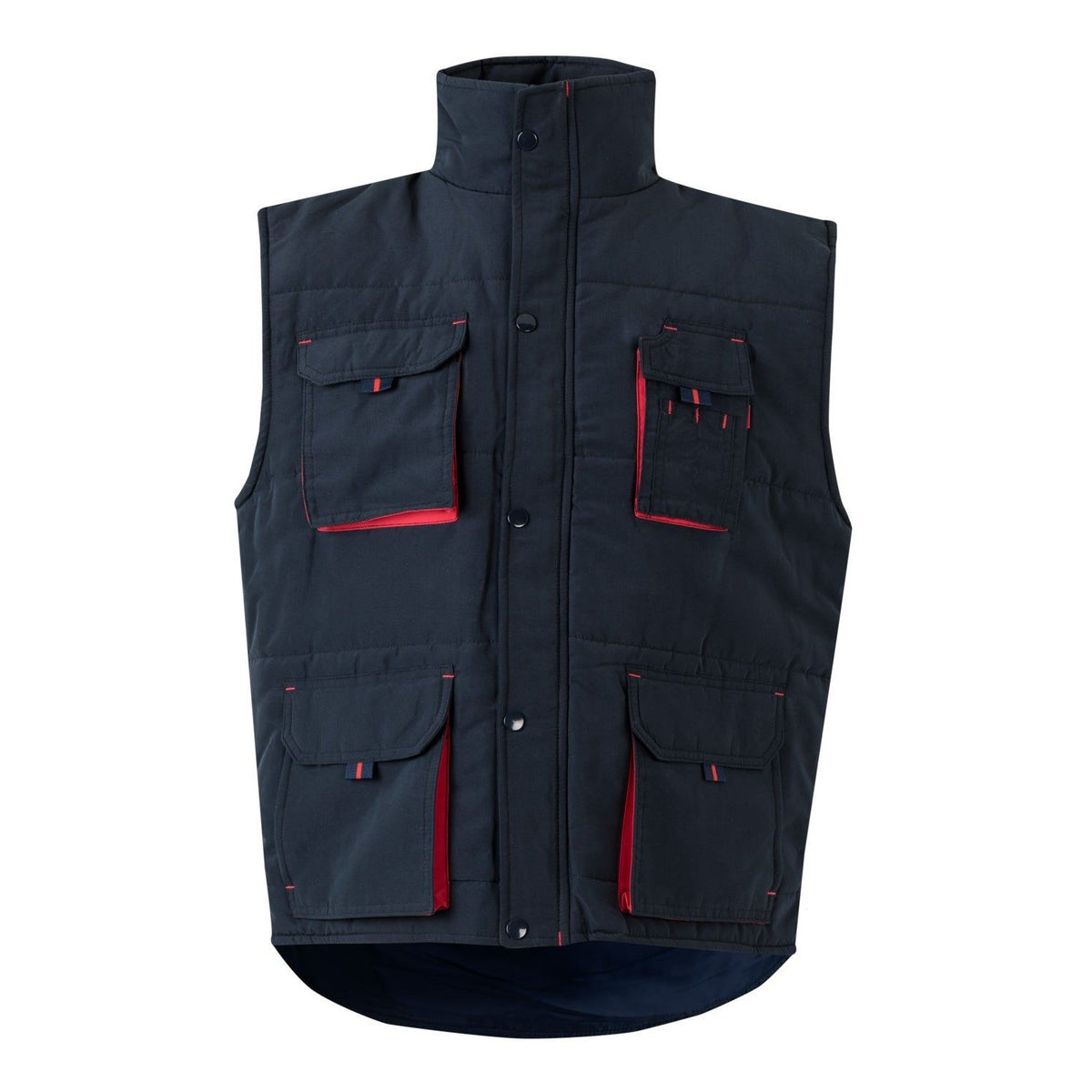 Chaleco de trabajo acolchado bicolor multibolsillos Velilla 205902 - Azul navy / rojo
