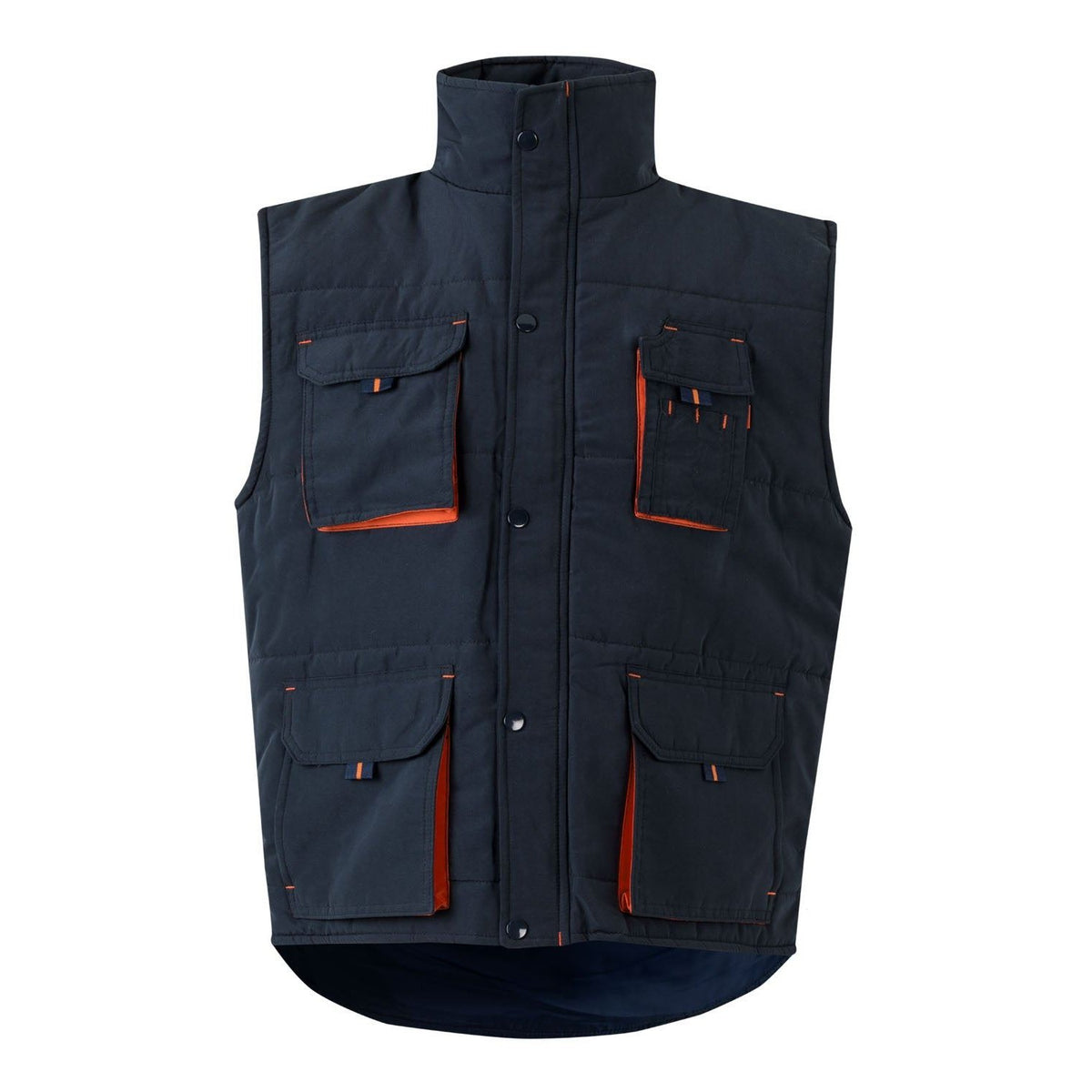 Chaleco de trabajo acolchado bicolor multibolsillos Velilla 205902 - Azul navy / naranja