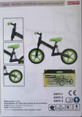 BICICLETA APRENDIZAJE SIN PEDALES, 12", FLUORESCENTE VERDE Y NEGRA, 18+, 20 KG MAX