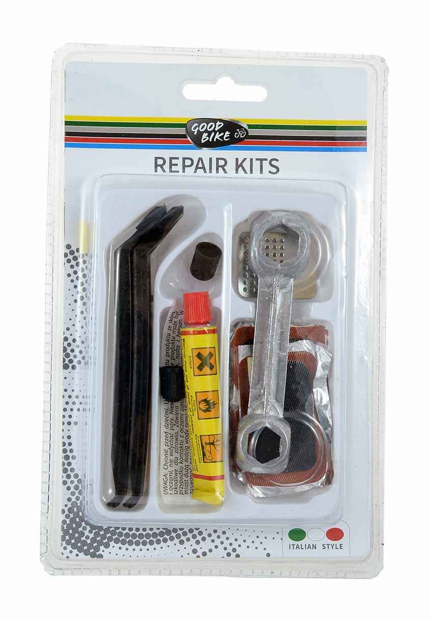 KIT REPARA RUEDA FIX AND GO. 5 PARCHES 2x DIAM25MM - 1x 30x50MM - 2x 35x25MM - PEGAMENTO Y LIJA, 2 PALANCAS