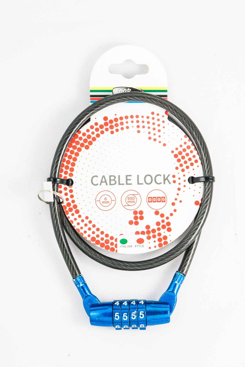 CABLE ANTIRROBO CON CIERRE DE SEGURIDAD NUMERICO DIAM6x650MM. COLORES SURTIDOS
